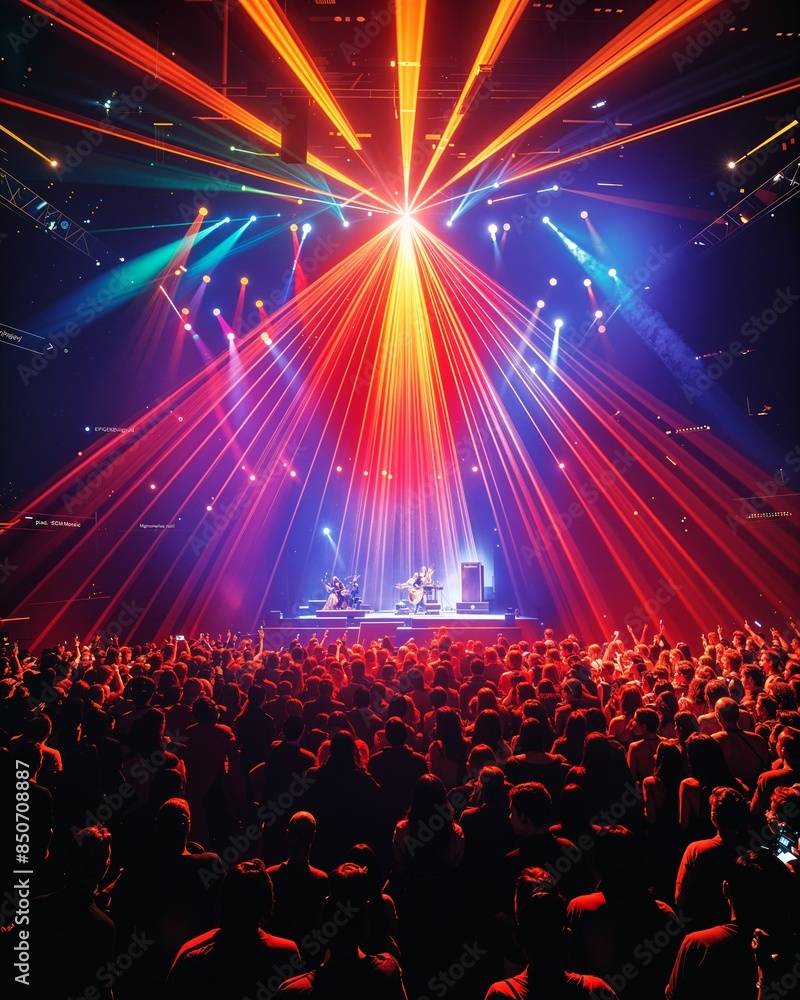 a crowd of people watching a concert with bright lights a crowd of people watching a concert with bright lights