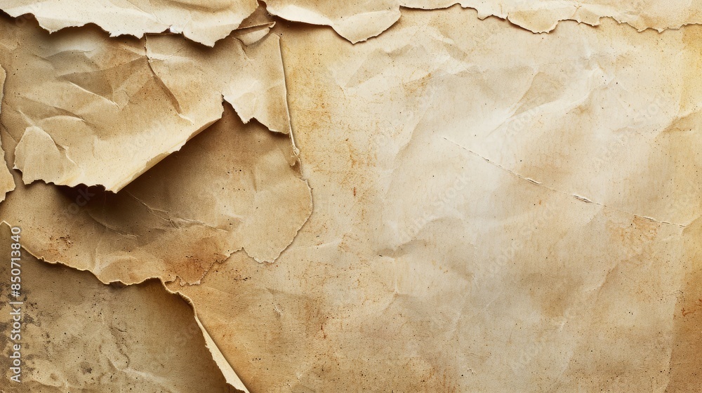 Close-up of torn edges on an old, yellowed paper background Close-up of torn edges on an old, yellowed paper background