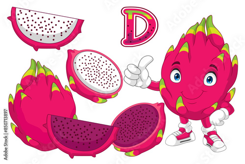 Cartoon cute red dragon fruit giving a thumb up