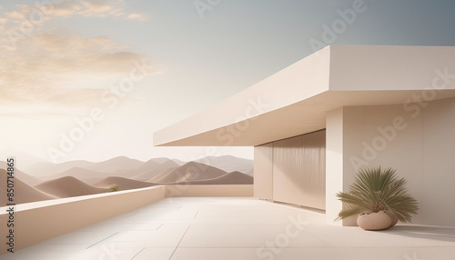 Aesthetic and beautiful minimalist architecture background with clean lines, neutral colors and design elements © anandart