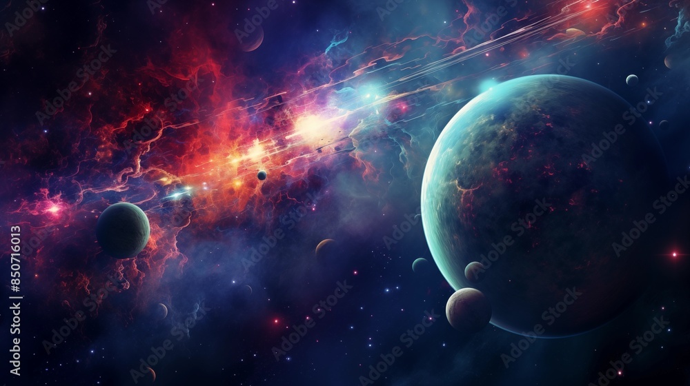 Obraz premium Space digital artwork. Surreal fantasy cosmos. Nebula with planets and stars.