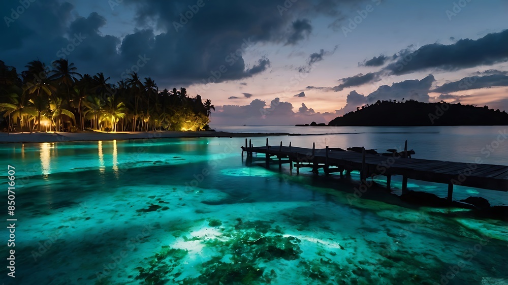 Obraz premium Tropical aerial landscape full of beauties, blue ocean with green mountains on archipelagos