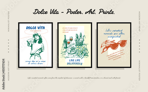 A large set of Vector posters on the theme of a sweet life in Italy, sweet tooth, hand-drawn drawings with interesting, inspiring phrases for the comfort of your home