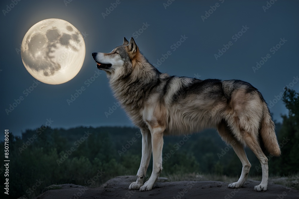Fototapeta premium wolf howling at night