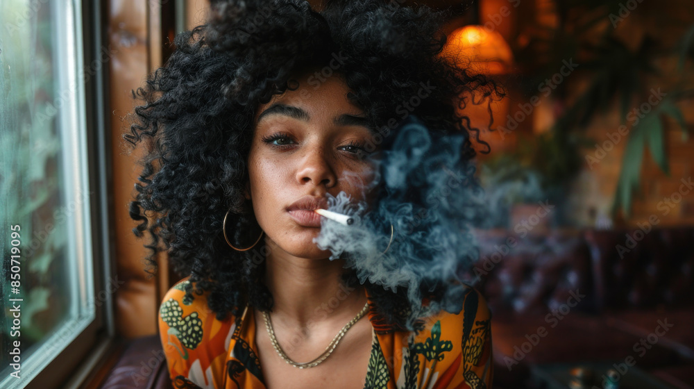 Teen girl smoking weed or tobacco - underage drug use concept Teen girl smoking weed or tobacco - underage drug use concept