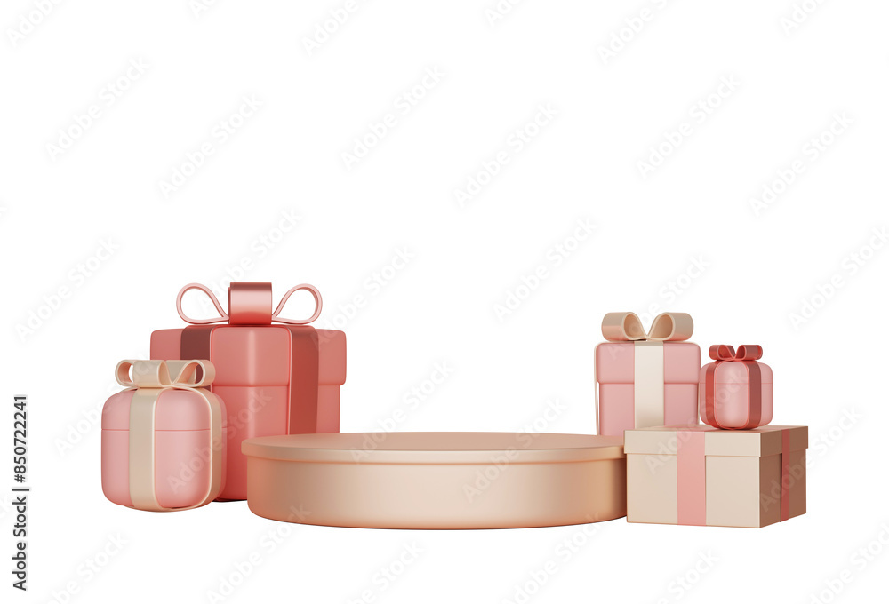 Obraz premium rose gold color gift boxes and podium 3D graphic