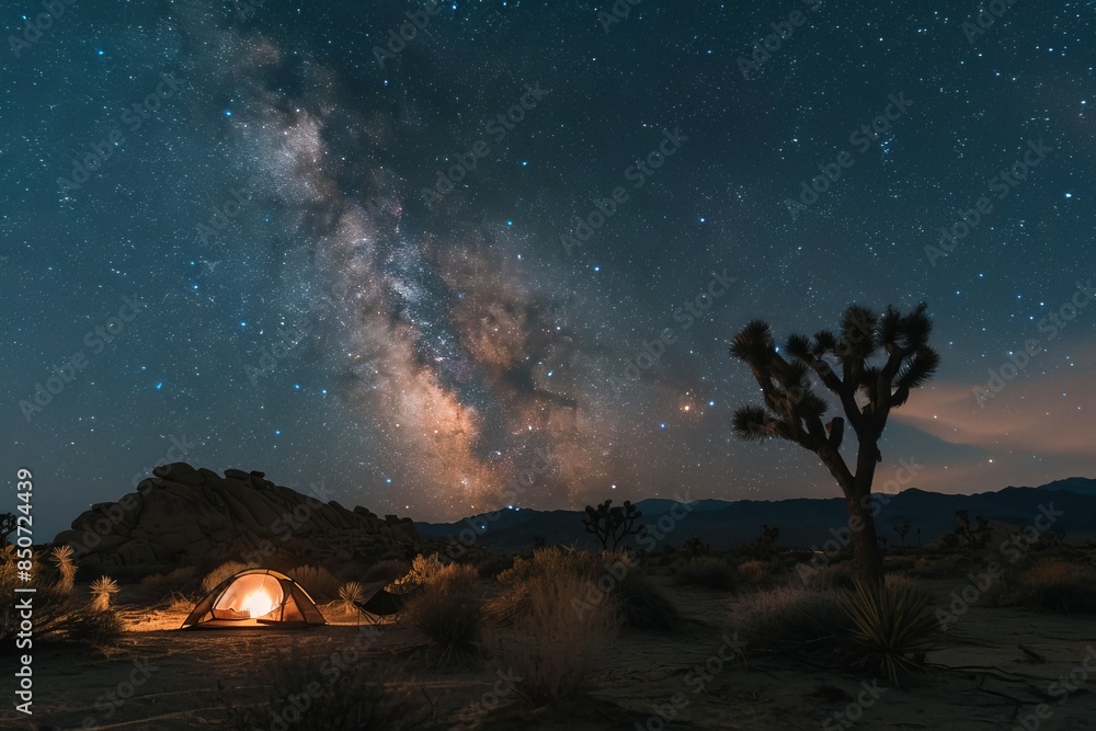 The stock AI created this image of a cozy campsite in the desert under a starry night sky The stock AI created this image of a cozy campsite in the desert under a starry night sky