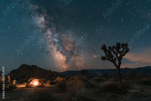 The stock AI created this image of a cozy campsite in the desert under a starry night sky