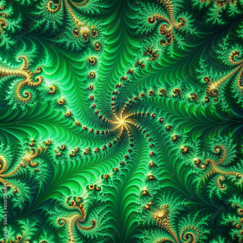 Fototapeta premium abstract fractal-patterns on a grainynemerald, generative ai