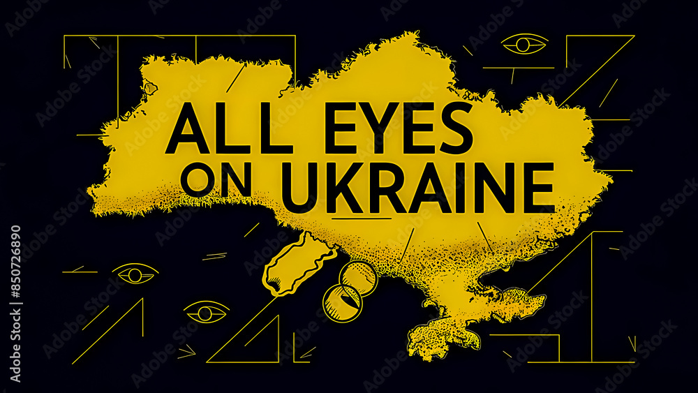 Obraz premium Vibrant Conceptual Illustration with Bold Lines and Yellow Accents on Black Background, Featuring Modern Typography and Minimalistic Design. Symbolic Representation of National Identity, Sovereignty