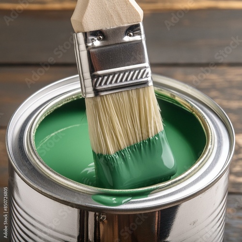 green paint can and brush