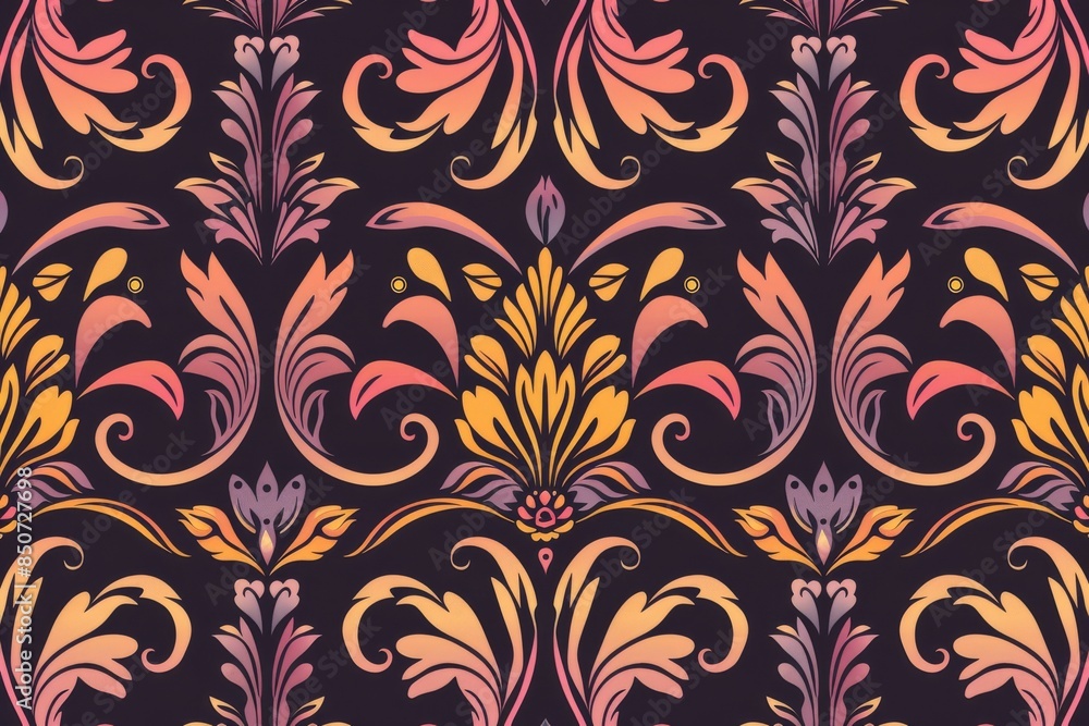 Floral Damask Pattern with Warm Hues Floral Damask Pattern with Warm Hues