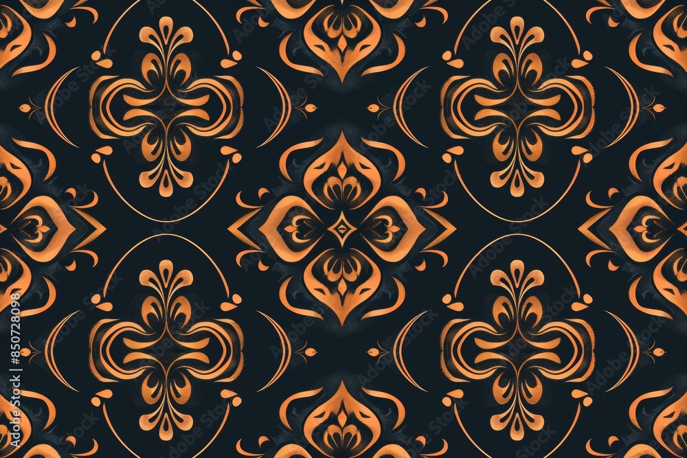 Ornamental Pattern in Dark Blue and Orange
