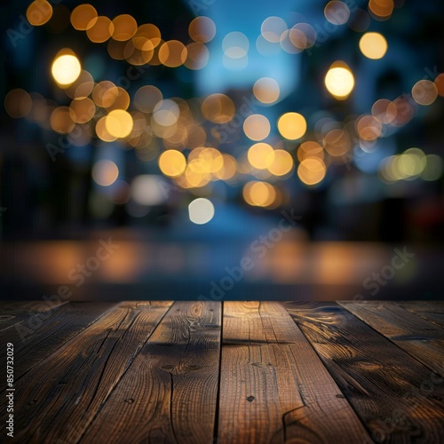 Wooden Table with Bokeh Background © rezor