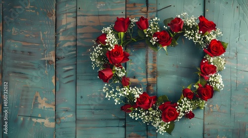 Romantic Floral Heart Wreath with Red Roses and Baby s Breath for Wedding Backdrop