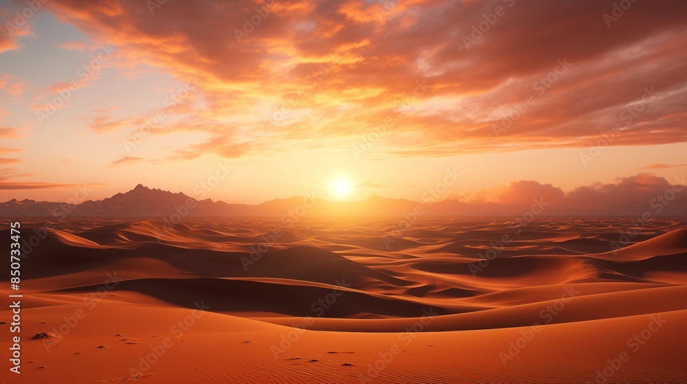 Sunset over wind-swept desert dunes in golden light. Sunset over wind-swept desert dunes in golden light.