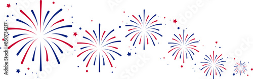 Fireworks Fourth of July .Set of  fireworks with  a red and blue stars and sparks . United states of america independence day fireworks. Red, blue fireworks for 4th of July .