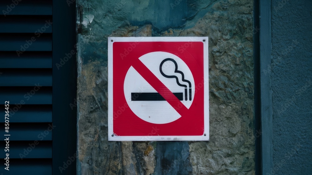 A cinematic, high-quality photograph of a 'No Smoking' sign prominently displayed on an off-white brick wall. A cinematic, high-quality photograph of a 'No Smoking' sign prominently displayed on an off-white brick wall.