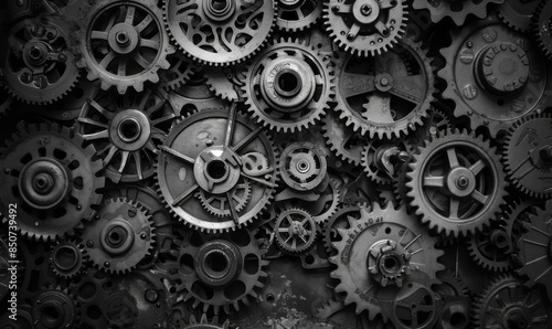 Wallpaper Mural Sepia-toned close-up of interlocking gears and cogs, illustrating the complexity of mechanical engineering. Torontodigital.ca