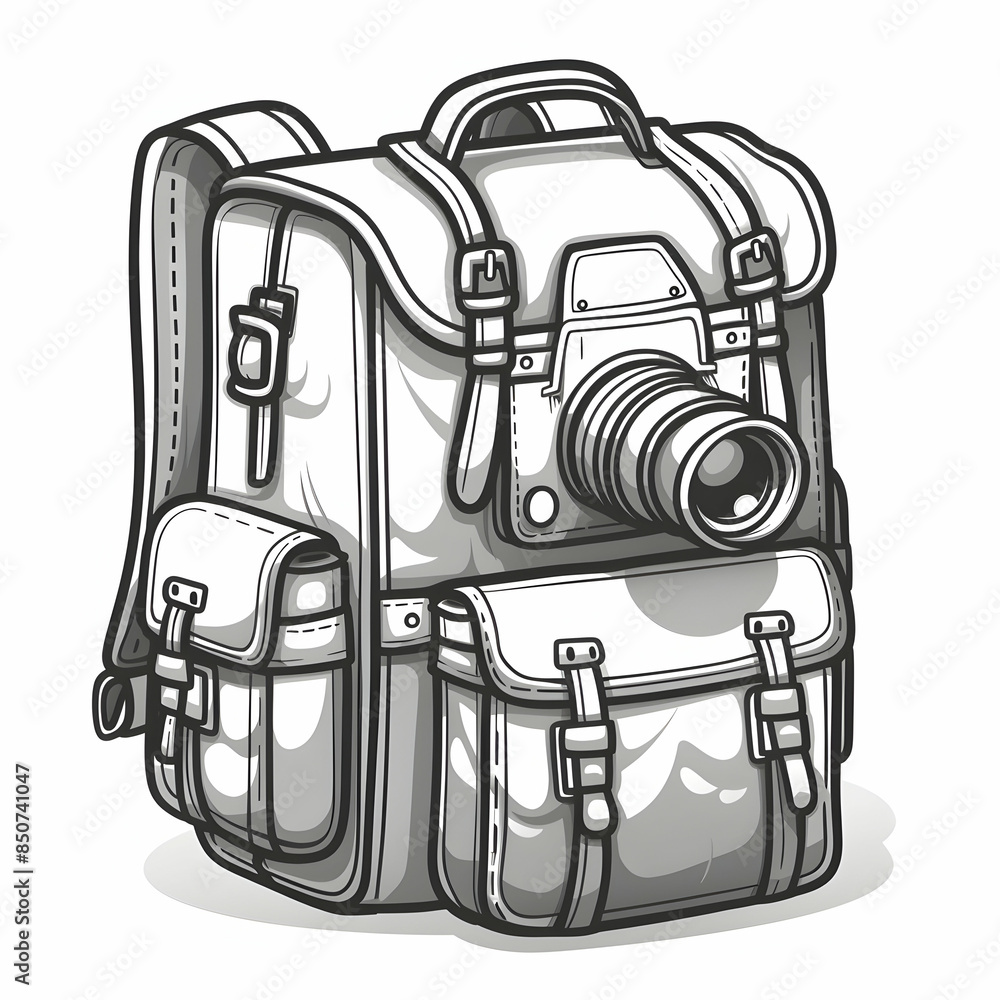 Customizable 3D Flat Backpack Camera Icon with Custom Branding Space for Travel Designs Doodle Line Cartoon Style Customizable 3D Flat Backpack Camera Icon with Custom Branding Space for Travel Designs Doodle Line Cartoon Style