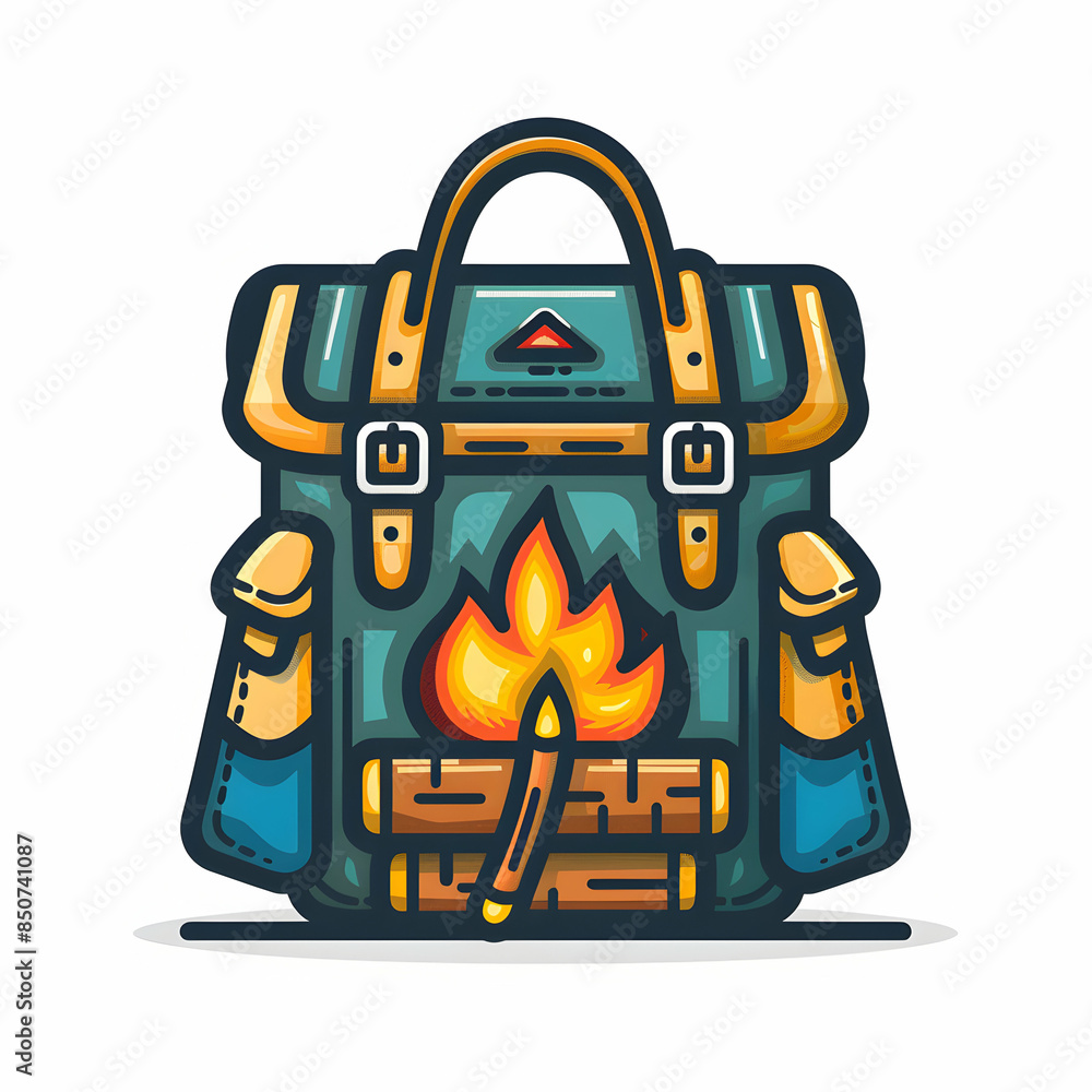 3D Flat Icon: Customizable Backpack Campfire with Blank Space Camping Outdoor Themed Design Doodle Cartoon Style 3D Flat Icon: Customizable Backpack Campfire with Blank Space Camping Outdoor Themed Design Doodle Cartoon Style