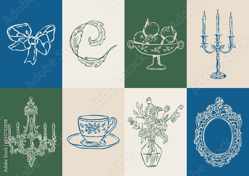 Minimalist Dolce Vita vector illustration collection. Art for greeting cards, wedding invitations, poster design, postcards, branding, logo design, background.