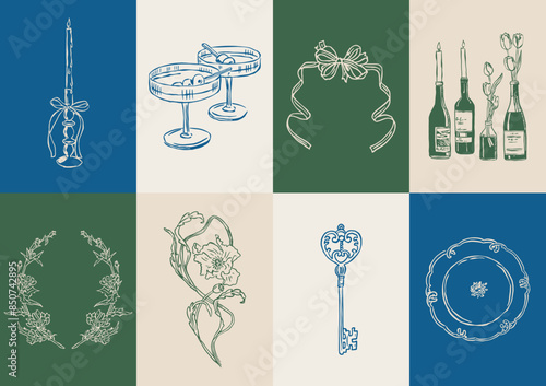 Minimalist Dolce Vita vector illustration collection. Art for greeting cards, wedding invitations, poster design, postcards, branding, logo design, background.