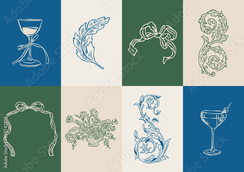 Minimalist Dolce Vita vector illustration collection. Art for greeting cards, wedding invitations, poster design, postcards, branding, logo design, background.