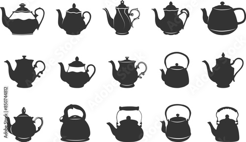 Ceramic teapot silhouette, Teapot silhouette, Teapot svg, Kettle svg, Ceramic teapot svg, Decorative teapot silhouette, Coffee pot silhouettes, Ceramic teapots vector illustration.