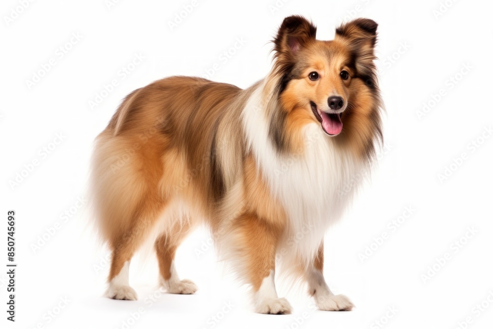 Portrait of a happy shetland sheepdog over white background Portrait of a happy shetland sheepdog over white background