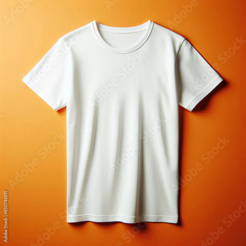 Blank White T-Shirt Mockup Template On Orange Background