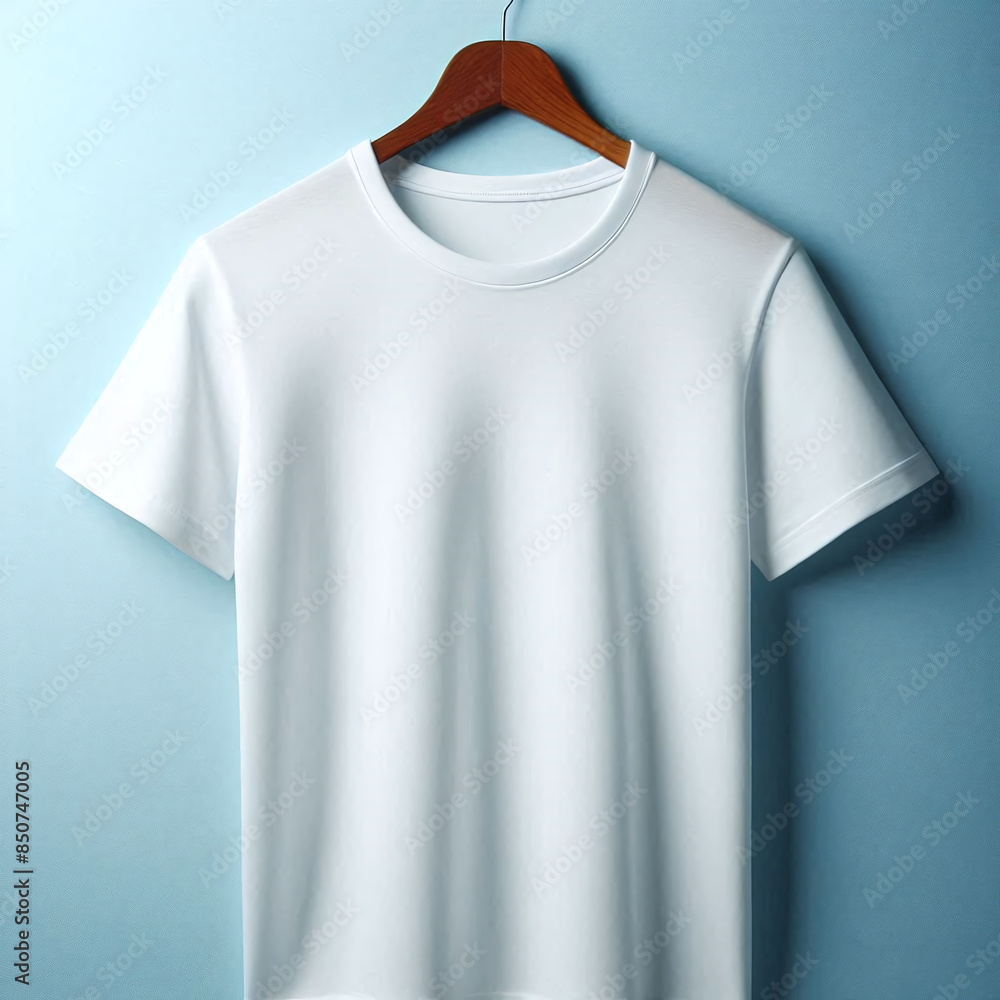 Blank White T-Shirt Mockup Template On Blue Background Blank White T-Shirt Mockup Template On Blue Background