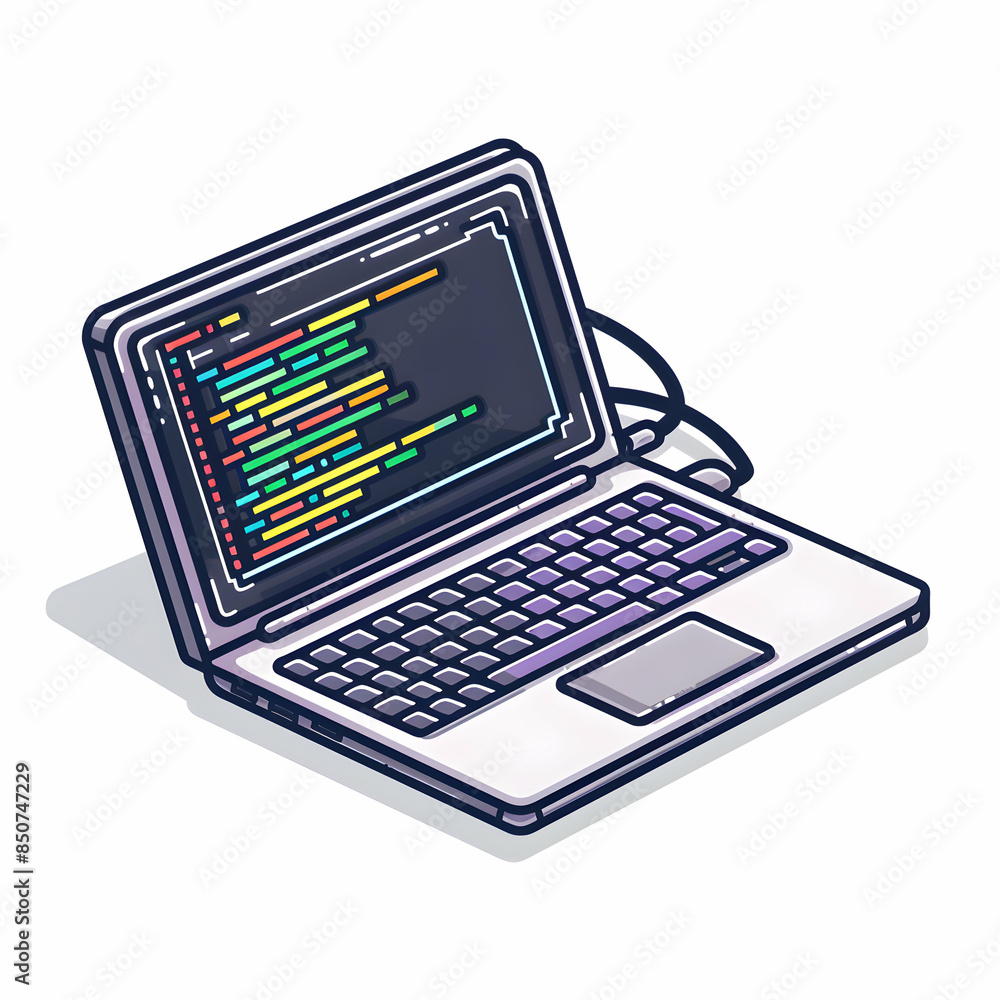 Vector Illustration of 3D Flat Code Icon and Laptop with Copy Space for Programming and Software Development Themes in Doodle Line Cartoon Style Vector Illustration of 3D Flat Code Icon and Laptop with Copy Space for Programming and Software Development Themes in Doodle Line Cartoon Style