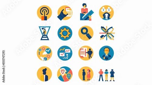 Teamwork icon set. Collection of cooperation, team target, leadership, collaboration and more. Vector illustration. Easily changes to any color. wide angle lens