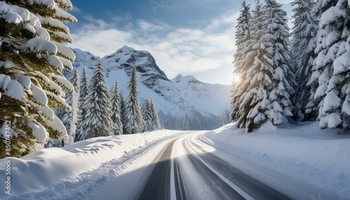 Uma estrada e via coberta por neve sem visibilidade photo