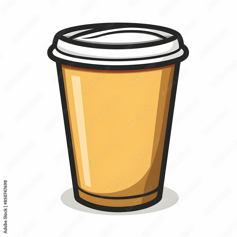 3D Flat Coffee Cup Icon with Copy Space on White Background Morning Work Routine Concept in Doodle Line Cartoon Style 3D Flat Coffee Cup Icon with Copy Space on White Background Morning Work Routine Concept in Doodle Line Cartoon Style