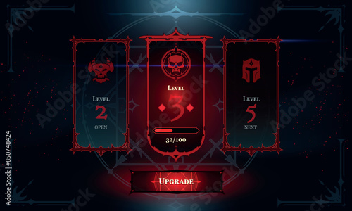 Set of Dark Fantasy User Interface Elements. Fantasy magic HUD with rewards. Template for game interface. Vector Illustration EPS10