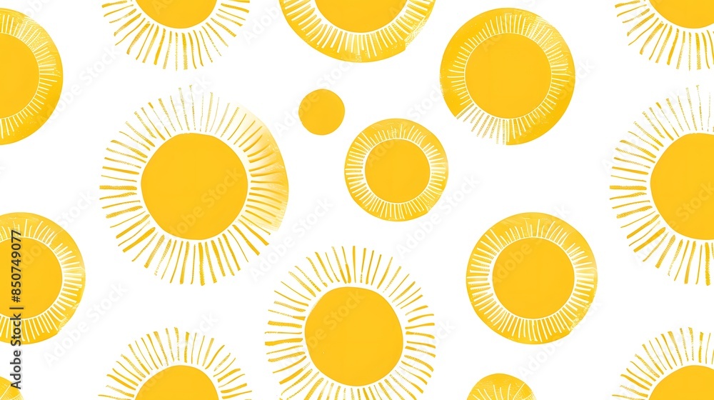 © Ziyan - Abstract yellow suns seamless pattern on white background. Geometric circle repeat pattern in minimalist style. Farbric, paper, clothing summer design © Ziyan - Abstract yellow suns seamless pattern on white background. Geometric circle repeat pattern in minimalist style. Farbric, paper, clothing summer design