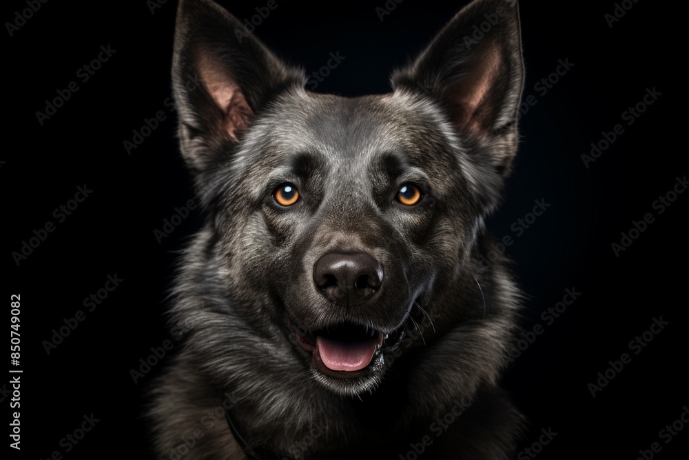 Portrait of a smiling norwegian elkhound in white background Portrait of a smiling norwegian elkhound in white background