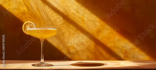 Cocktail French 75 minimalism free space for text food photography texture. French 75 Cocktail in restaurant postcard images texture banner postcard horizontal.