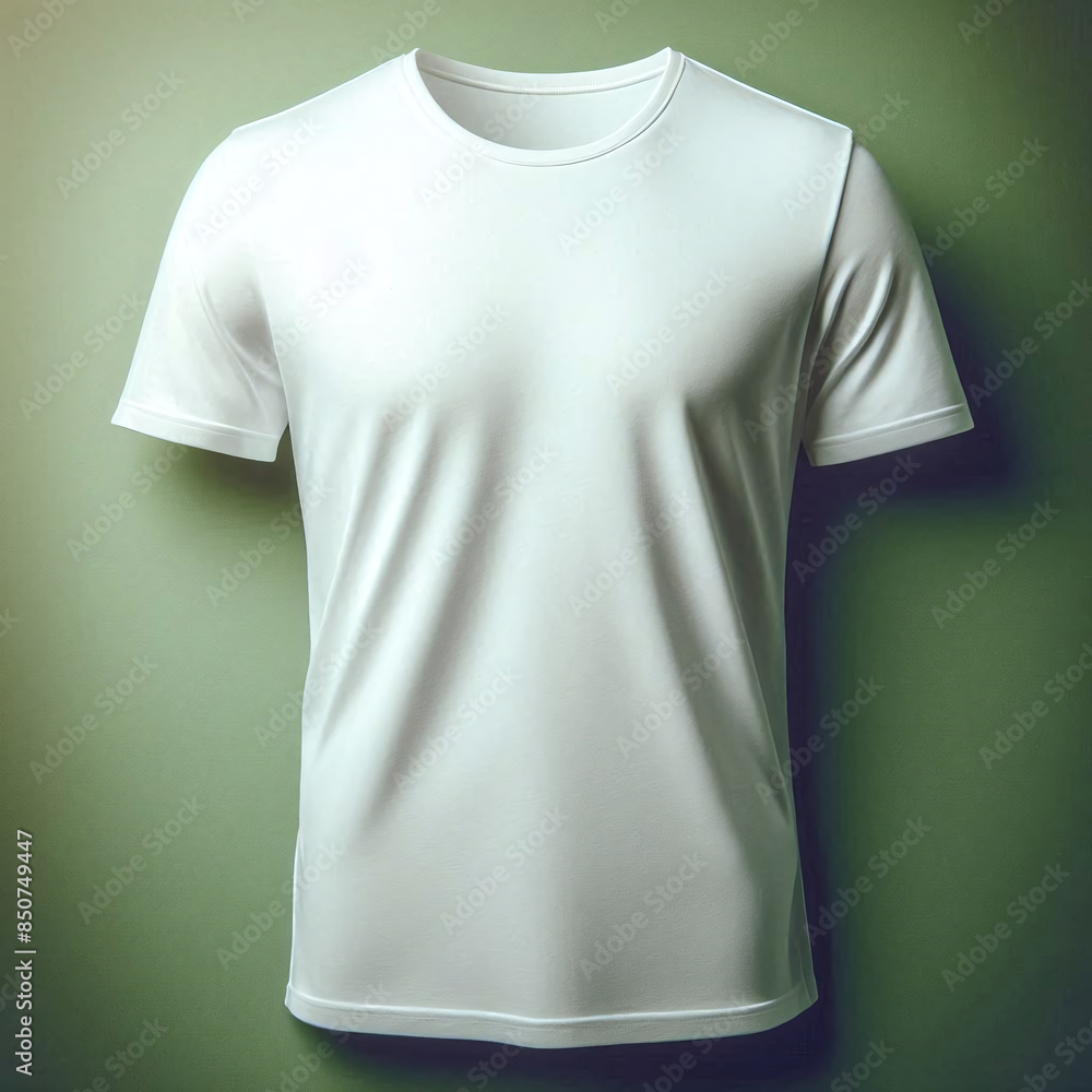 Blank White T-Shirt Mockup Template On Green Background Blank White T-Shirt Mockup Template On Green Background
