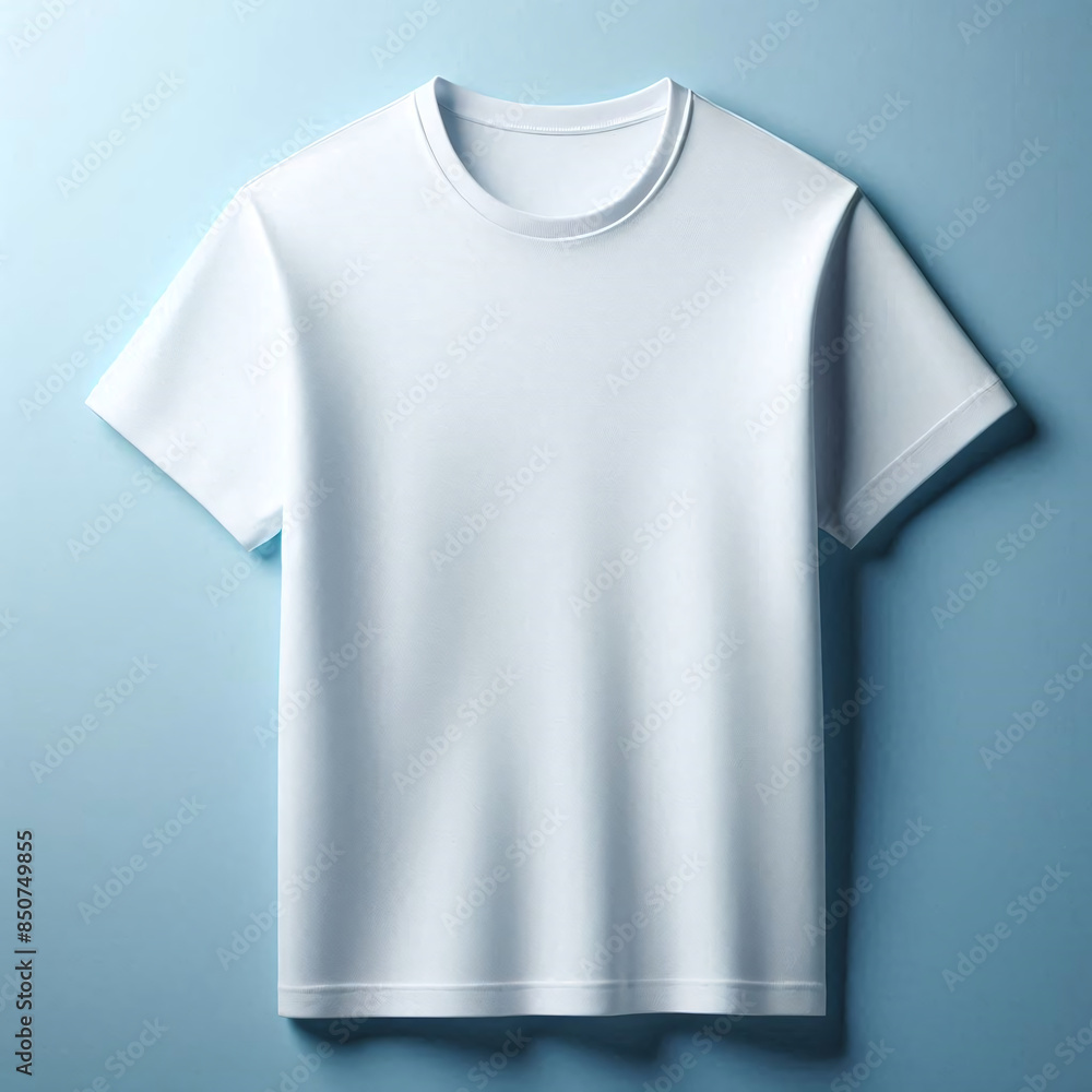 Blank White T-Shirt Mockup Template On Blue Background