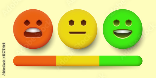 Rating scale or pain scale in the form of emoticons. From red to green smiley. Vector clipart isolated on white background.