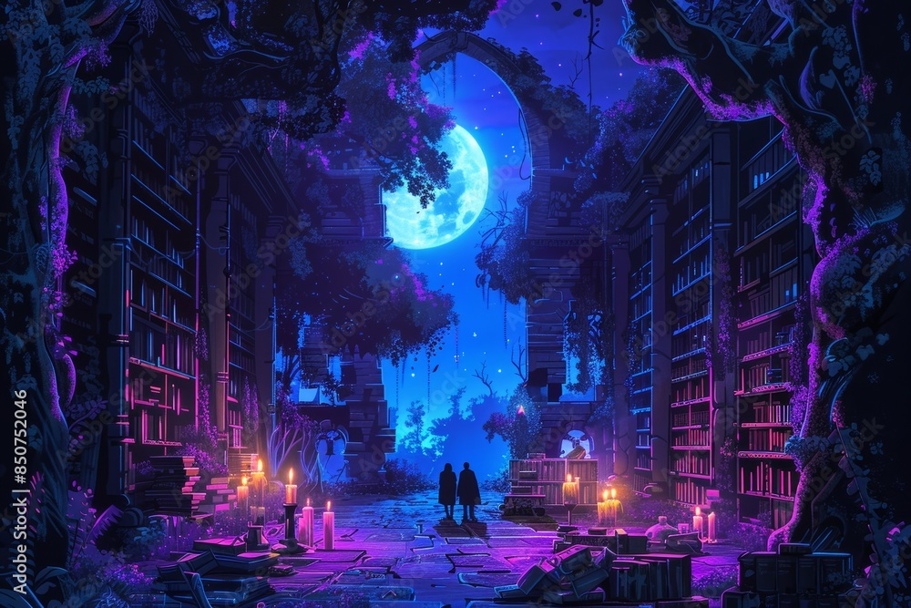 Naklejka premium The mysterious shadow libraries of fantasy - Stock