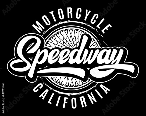 Vector stylish monochrome template on motorcycle theme with calligraphic inscription