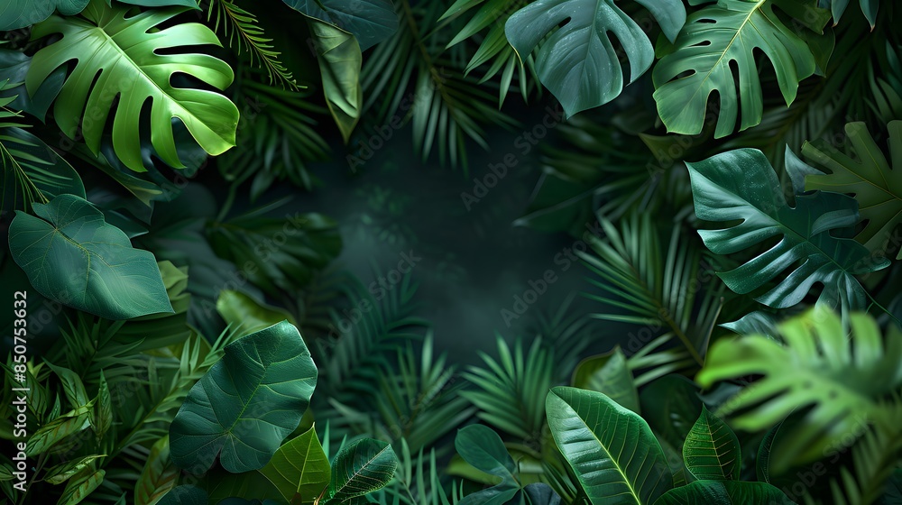 A tropical rainforest background with lush green leaves and foliage, creating an exotic atmosphere for product display. A tropical rainforest background with lush green leaves and foliage, creating an exotic atmosphere for product display.