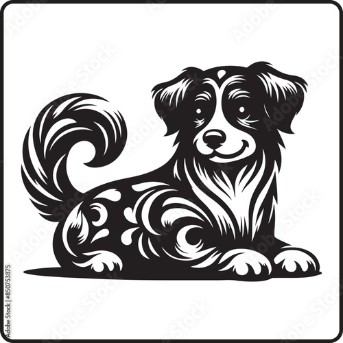 Happy Dog Silhouette Vector with White Background for coloring book and logo 
 photo