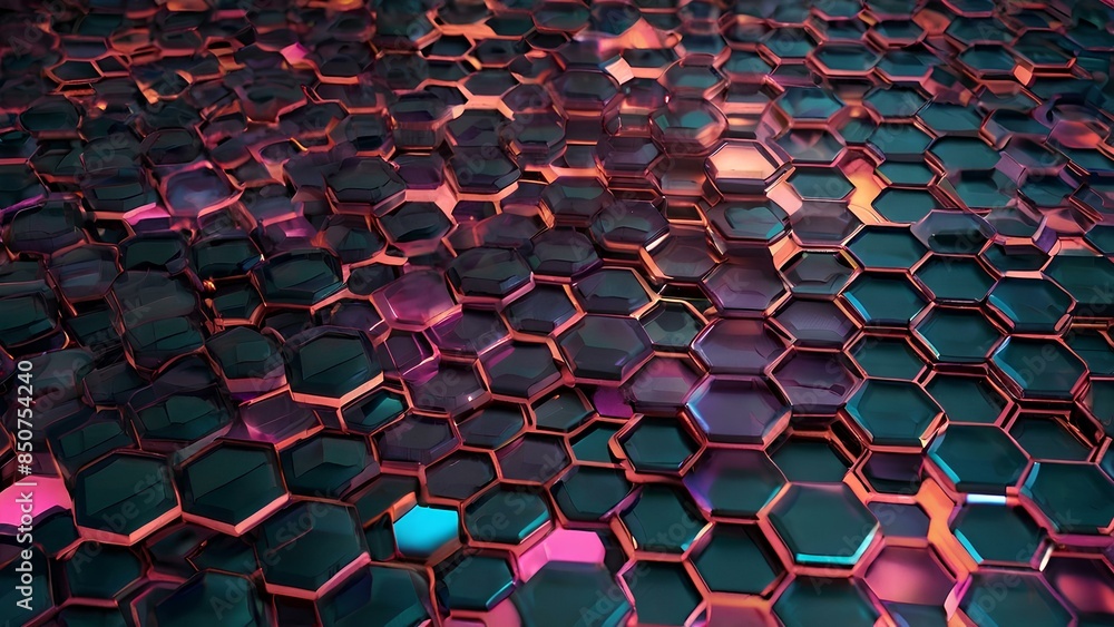 Obraz premium Neon Hexagonal Symphony: A Futuristic Light Dance