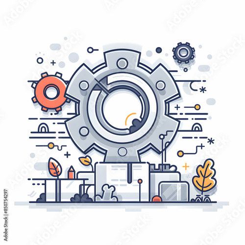 3D Flat Icon ERP Software Interface with Gear Icon on White Background   Vector Illustration for Business Process Management in Doodle Line Cartoon Style