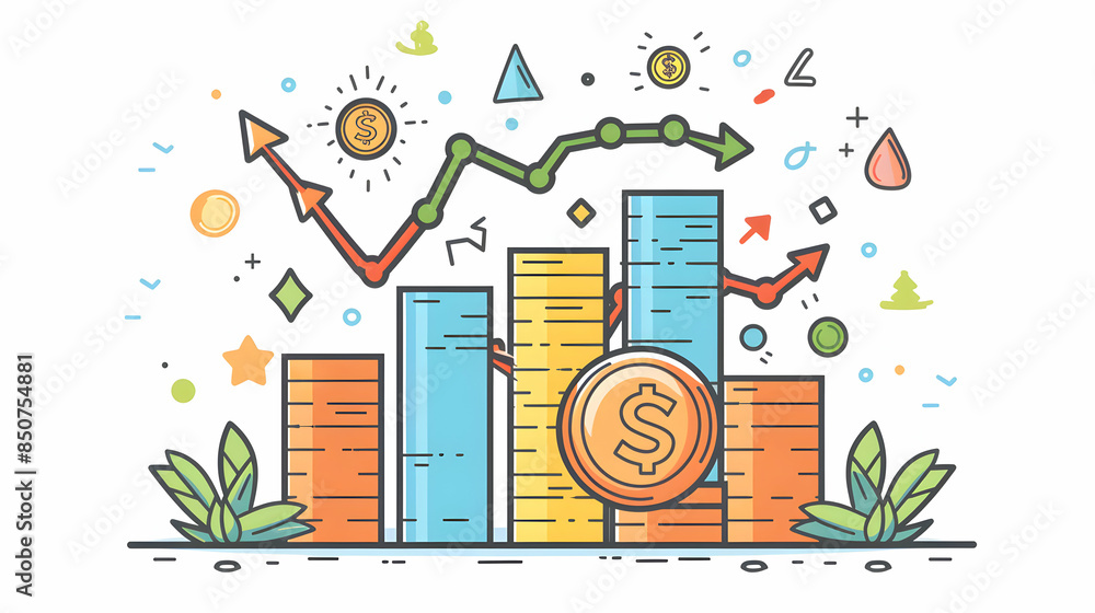 A vector illustration of a financial growth icon with ample copy space, perfect for finance and investment visuals 3D flat icon on white background. A vector illustration of a financial growth icon with ample copy space, perfect for finance and investment visuals 3D flat icon on white background.